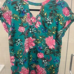 Express Green and Pink Floral Blouse
